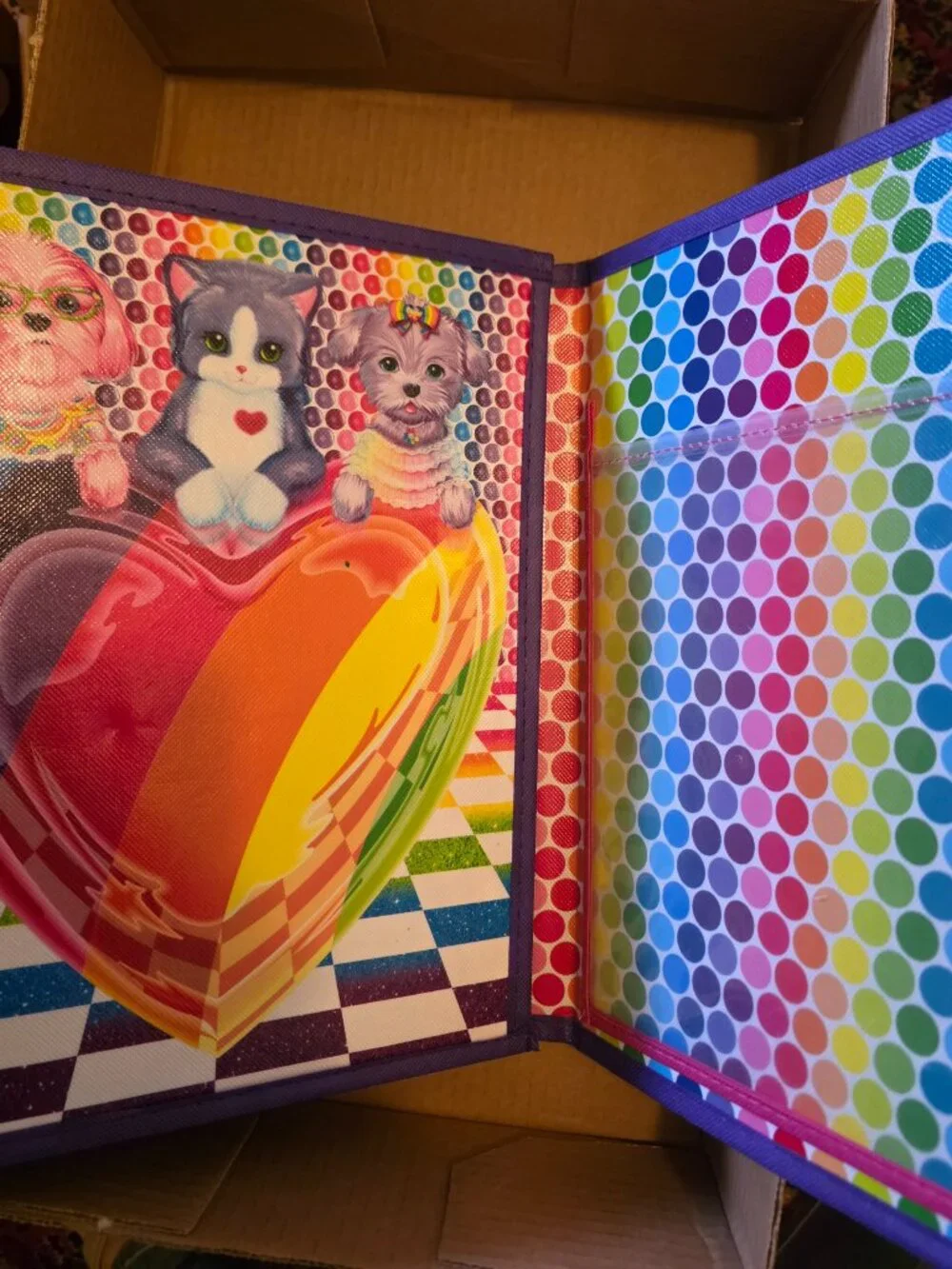 Lisa Frank Tikanni Puzzle Keeper Organizer Case w/ 3 Mini Puzzles Rainbow Husky